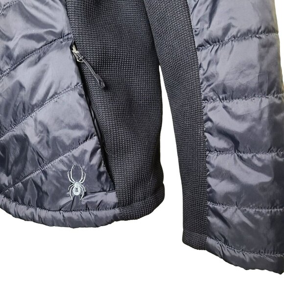 SPYDER Womens MED Full Zip Insulated Hooded Hybrid Quilted Puffer Jacket Black - Picture 2 of 11